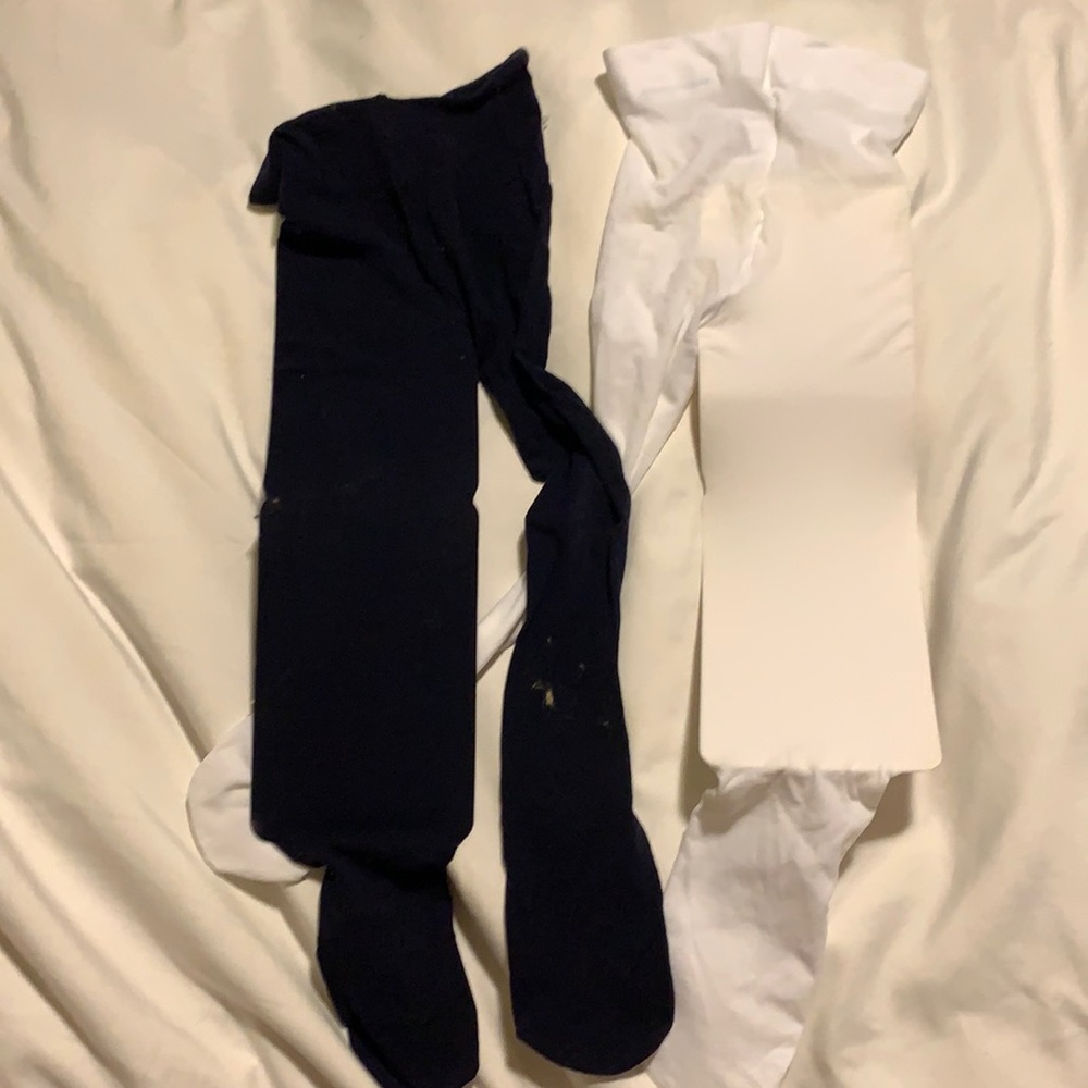 4/$10 brand new nylon navy and white tights.